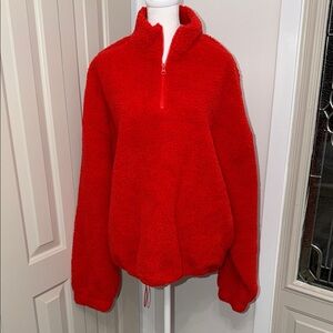 COLLUSION Red Teddy Fleece Half-Zip Pullover Size US 14